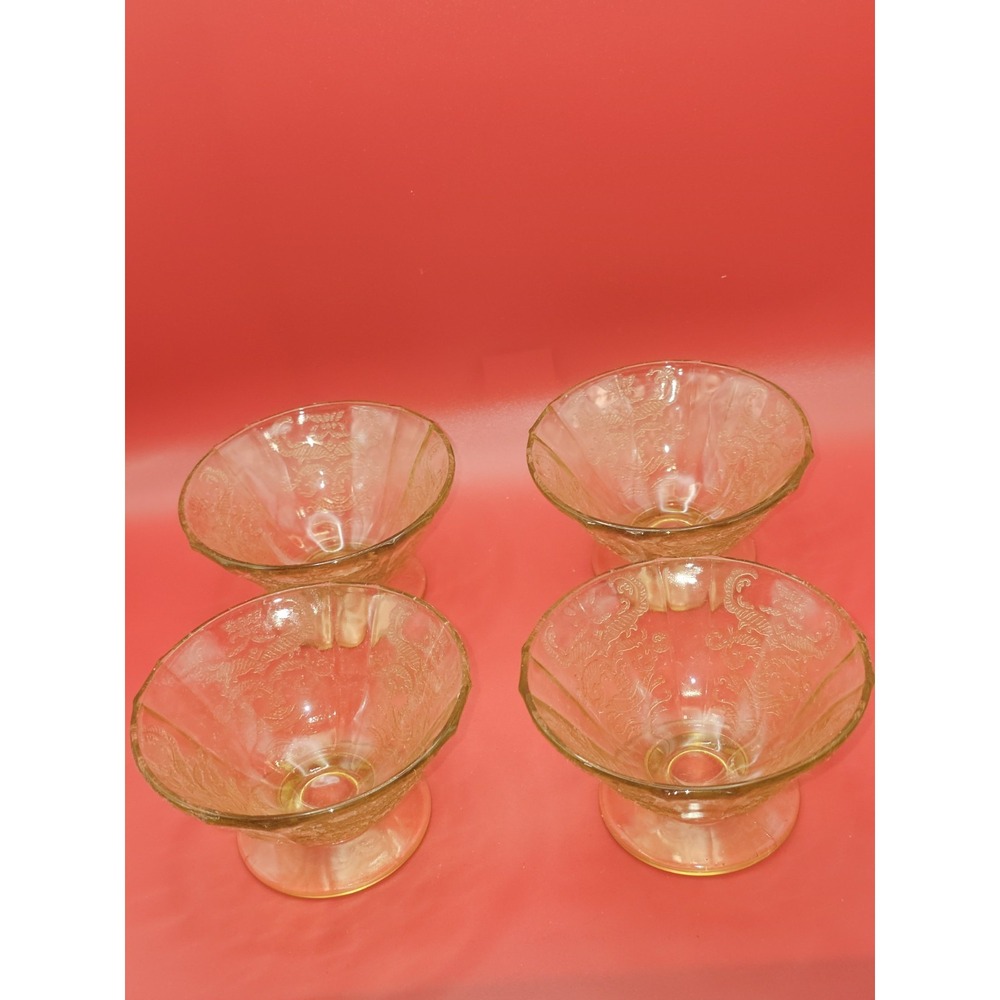 4 Madrid Federal Depression Glass Dessert‎ Sherbet Cup Amber/Yellow/Gold Cone